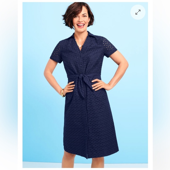 Talbots Eyelet Tie-Front Shirtdress Size 8 Navy NWT - Picture 1 of 11